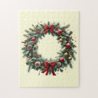 Puzzle Couronne de Noël élégante avec pommes de pin et nœ