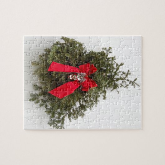 Puzzle Couronne de Noël et Bow rouge (Horizontal)