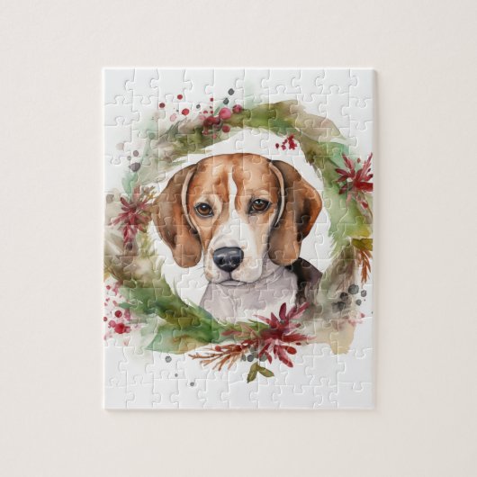 Puzzle Couronne de Noël festive de Beagle (Vertical)