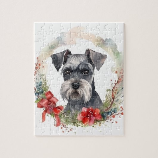 Puzzle Couronne de Noël festive de Schnauzer (Vertical)