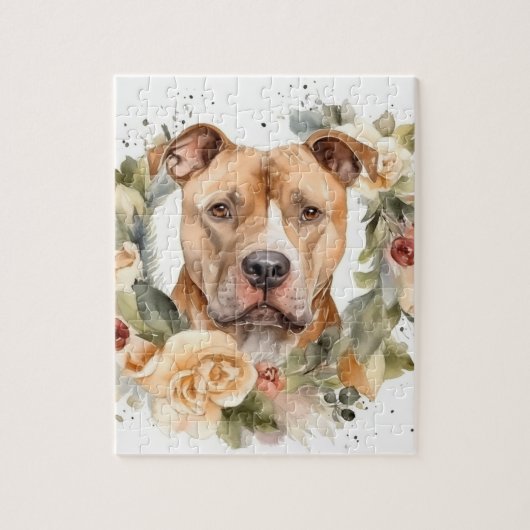 Puzzle Couronne de Noël Pitbull Chien de fête (Vertical)