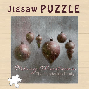 Puzzle Cousu personnalisé Baubles de Noël gris cuivre -