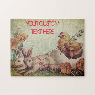 Puzzle Coutume Vintage EASTER Oeufs Poulets Bunnies Rusti