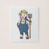 Puzzle Cow as Farmer with Pitchfork (Vertical)