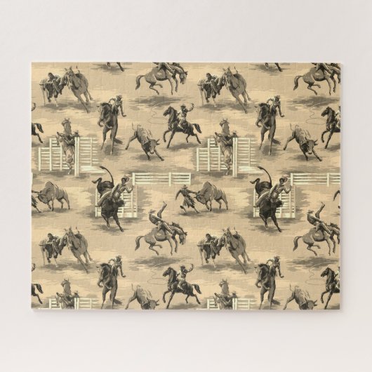 Puzzle Cow-boy de Rodéo Occidental Rétro Vintage (Horizontal)