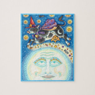 PUZZLE COW OVER THE MAN IN THE MOON, COLORFUL WHIMSY