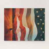 Puzzle Cowboy à cheval dans le coucher du soleil du drape (Horizontal)