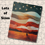 Puzzle Cowboy à cheval dans le coucher du soleil du drape<br><div class="desc">Cowboy Riding in Flag Sunset - voir cette conception d'autres produits dans mon magasin</div>