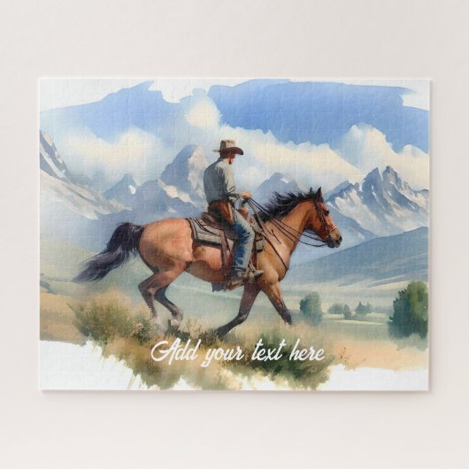 Puzzle Cowboy moderne chevauchant un BayHorse (Horizontal)