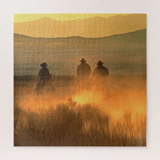 Puzzle Cowboy Trio : Mountainous Arrière - plan Gallop. (Vertical)