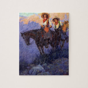 Puzzle Cowboys Vintage, Homme et Femme sur des Chevaux, A