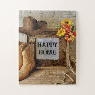 Puzzle Cowgirl Maison Heureuse Style Cowboy Avec Bottes D