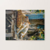 Puzzle Cozy Cat Sleeping in Garden on Bench (Horizontal)