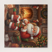 Puzzle Cozy Christmas Santa Knitting by the Fireplace (Horizontal)