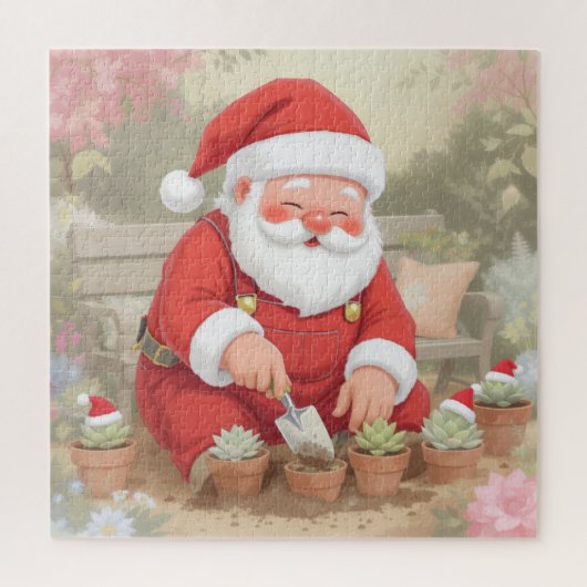 Puzzle Cozy Santa Claus Gardener Planting Succulents (Vertical)