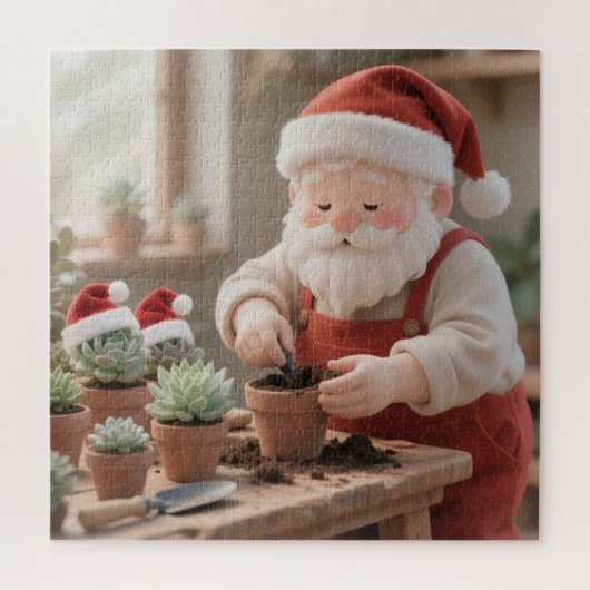 Puzzle Cozy Santa Claus Gardener Planting Succulents (Vertical)