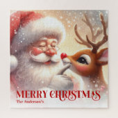 Puzzle Cozy Santa Rudolph Personalized Christmas Kids   (Vertical)