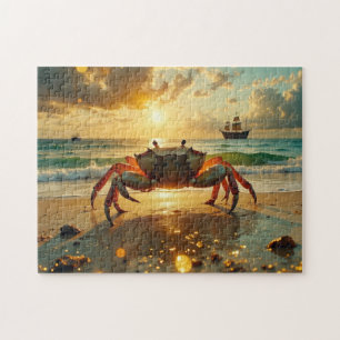 Puzzle crabe sur la plage au coucher du soleil