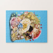 Puzzle Crâne avec rose et araignée florale bleue (Horizontal)