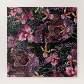 Puzzle Crâne brodé : Motif gothique de l'orchidée (Horizontal)