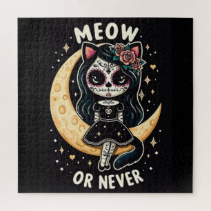 Puzzle Crâne de sucre - Fille de chat lunaire - Meow or N