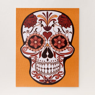 Puzzle Crâne de sucre floral Jour des morts Art Orange