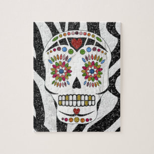 Puzzle Crâne de sucre Rockabilly RAB sur impression zèbre