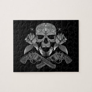 Puzzle Crâne et armes à feu noirs et blancs
