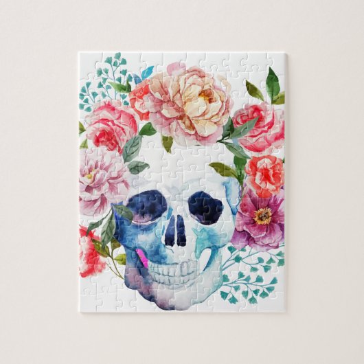 Puzzle Crâne et fleurs artistiques d'aquarelle (Vertical)