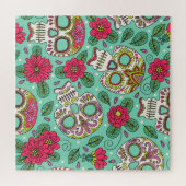 Puzzle Crâne et fleurs mexicaines, sans soudure. (Horizontal)