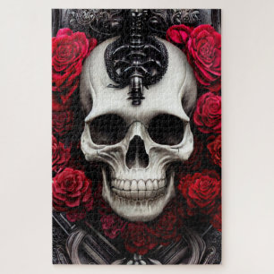 Puzzle Crâne foncé et gothique et Rose