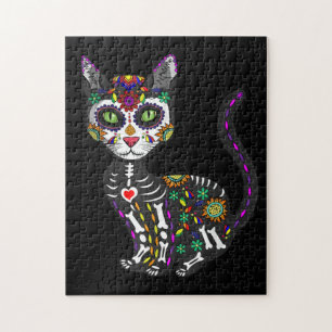 Puzzle Crâne sucre Chat mexicain Halloween Jour De La Mor