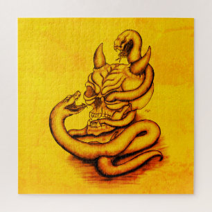 Puzzle Crâne - Tête de diable avec serpent