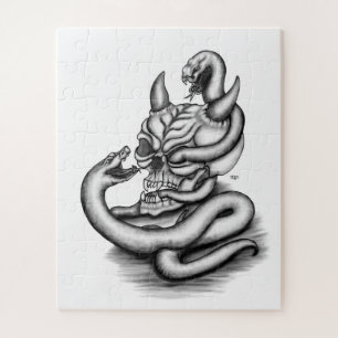 Puzzle Crâne - Tête de diable avec serpent