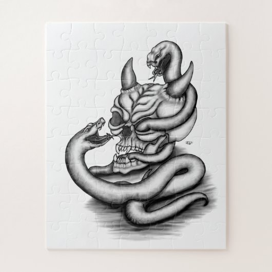 Puzzle Crâne - Tête diabolique avec serpent (Vertical)