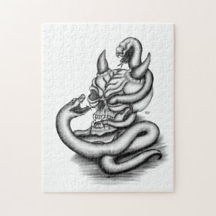 Puzzle Crâne - Tête diabolique avec serpent