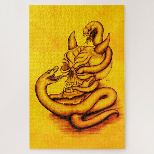 Puzzle Crâne - Tête diabolique avec serpent (Vertical)