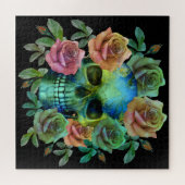 PUZZLE CRÂNE VERT DE LA MORT AVEC FLEURS (Horizontal)