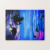 Puzzle Cranes Love Dance - Romantique - Lac Sunset - (Horizontal)