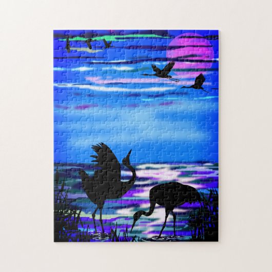 Puzzle Cranes Love Dance - Romantique - Lac Sunset - (Vertical)