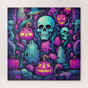 Puzzle Crânes pastel d'Halloween et Citrouille
