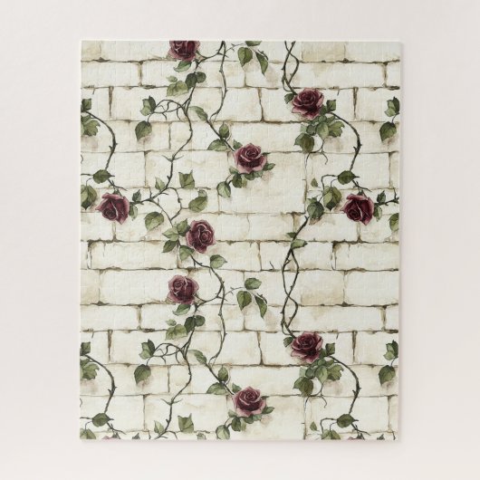 Puzzle Cream White Grey Faux Stones Red Roses (Vertical)