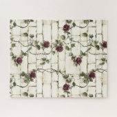 Puzzle Cream White Grey Faux Stones Red Roses (Horizontal)