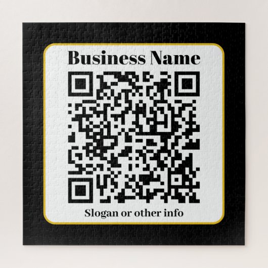 Puzzle Create Your Own QR Code | Black White Gold Border (Vertical)