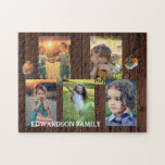 Puzzle Create your own rustic wood family photo collage<br><div class="desc">Faites votre propre plus beau casse-tête de collage photo de famille. Nom de famille,  photo collage personnalisé puzzle Vous pouvez le personnaliser et ajouter vos plus belles photos. Super !</div>