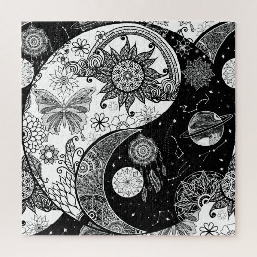 Puzzle Creative Black white Yin Yang Night Day Mandala (Vertical)