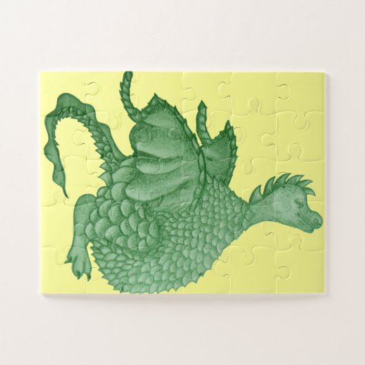 Puzzle créature imaginaire mythique dragon vert mignon (Horizontal)