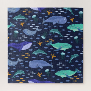 Puzzle Créatures marines : baleines, méduses motif.