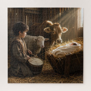 Puzzle Crèche du garçon batteur dans une étable