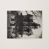 Puzzle Creepy Haunted House Graveyard Drawing (Horizontal)